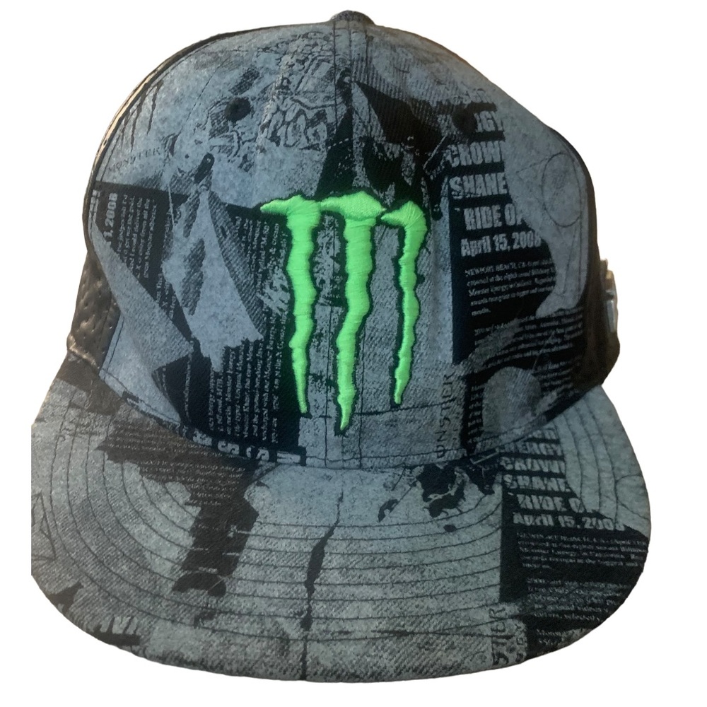 RARE MONSTER ENERGY-KYLE LOZA-Gray & Black Leather DNC Hat Cap-Fitted -7 3/8"
